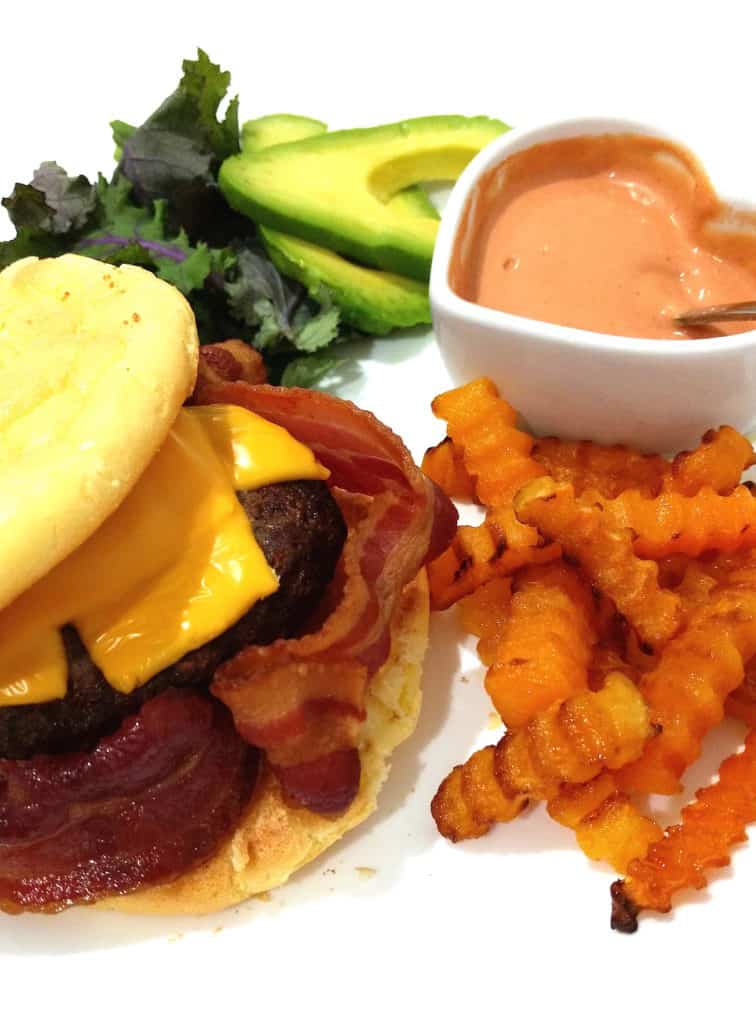 Ultimate Keto Low Carb Bacon Cheese Burger and Chips