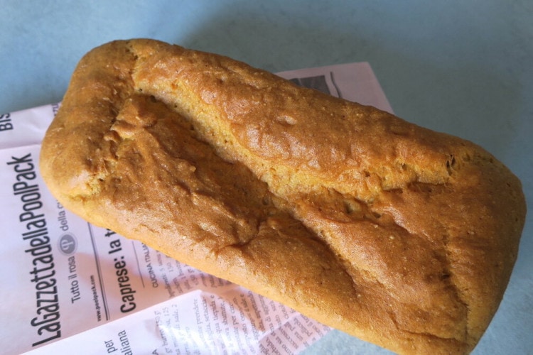 A whole golden-brown homemade keto bread loaf
